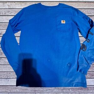 Carhartt Small Long Sleeve Pocket T-Shirt Mens Blue Texas Graphic TK6080-M